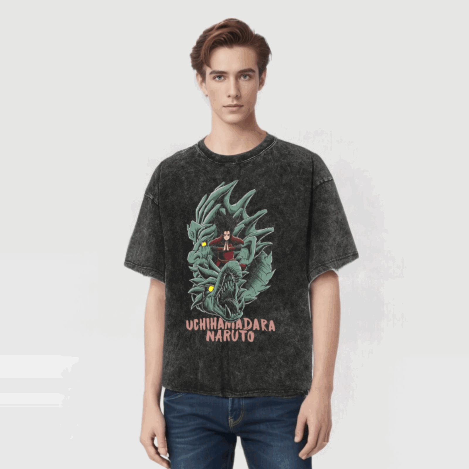 Naruto T-shirt - Uchiha Madara Anime Streetwear Harajuku - Washed Vintage