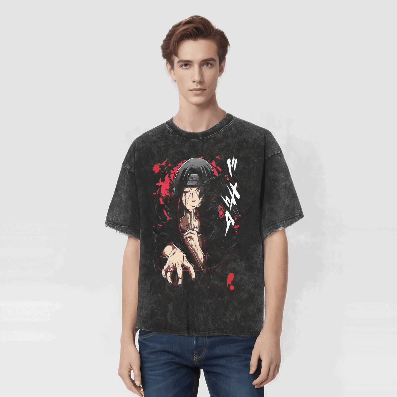 Naruto T-shirt Itachi Uchiha - Anime Streetwear Harajuku - Washed Vintage