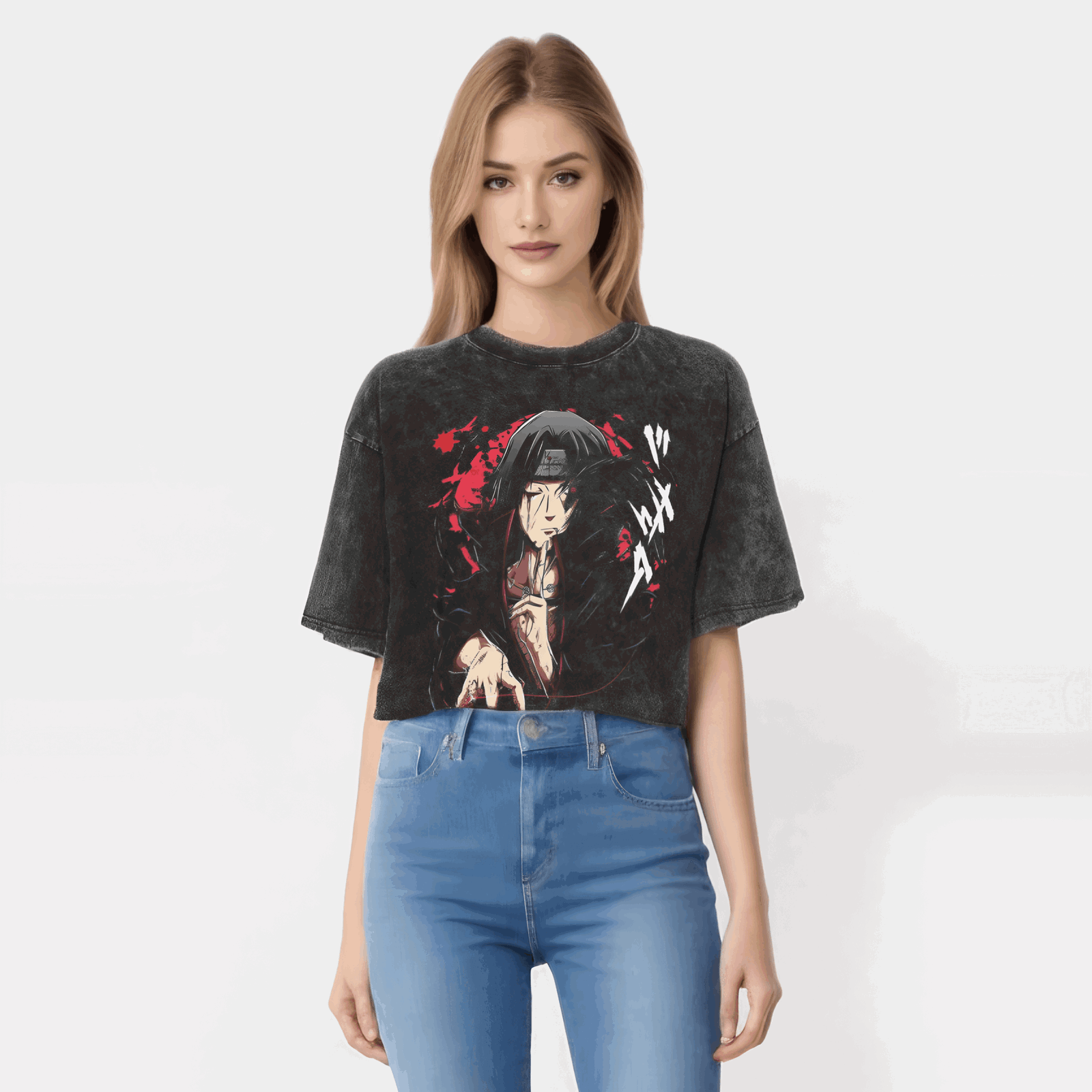 Naruto T-shirt Itachi Uchiha - Anime Streetwear Harajuku - Washed Vintage