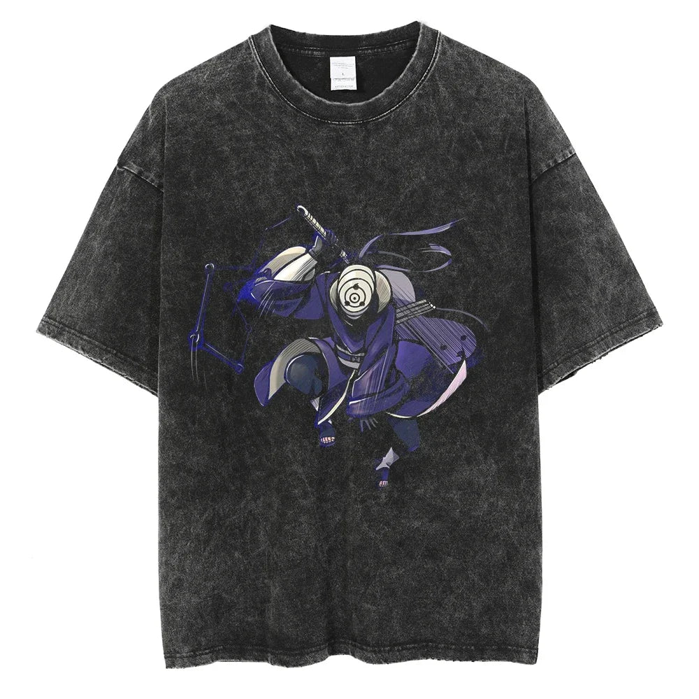 Naruto T-shirt Uchiha - Anime Streetwear Harajuku - Washed Vintage
