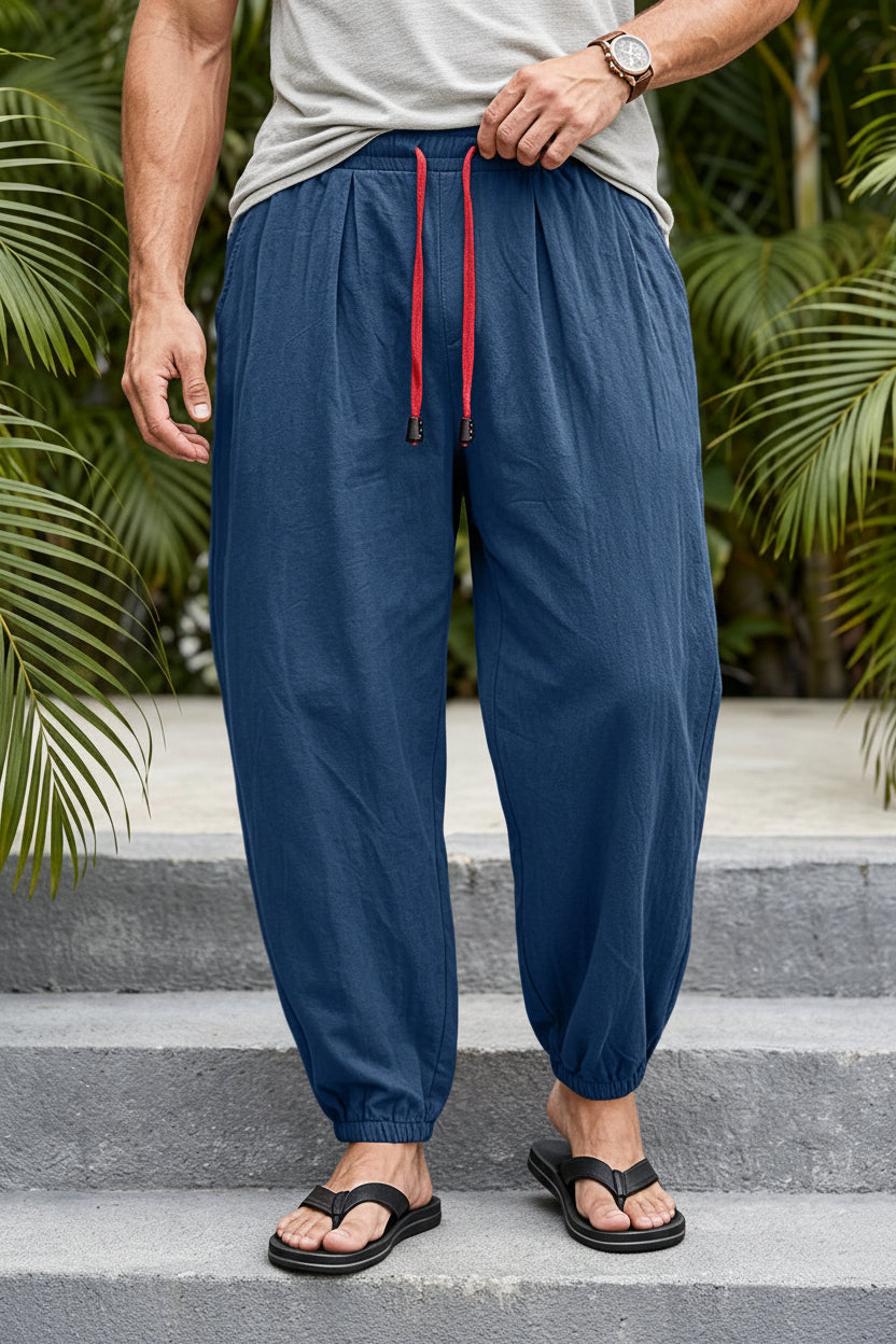 Men’s Japanese-Inspired Cotton-Linen Fisherman Pants