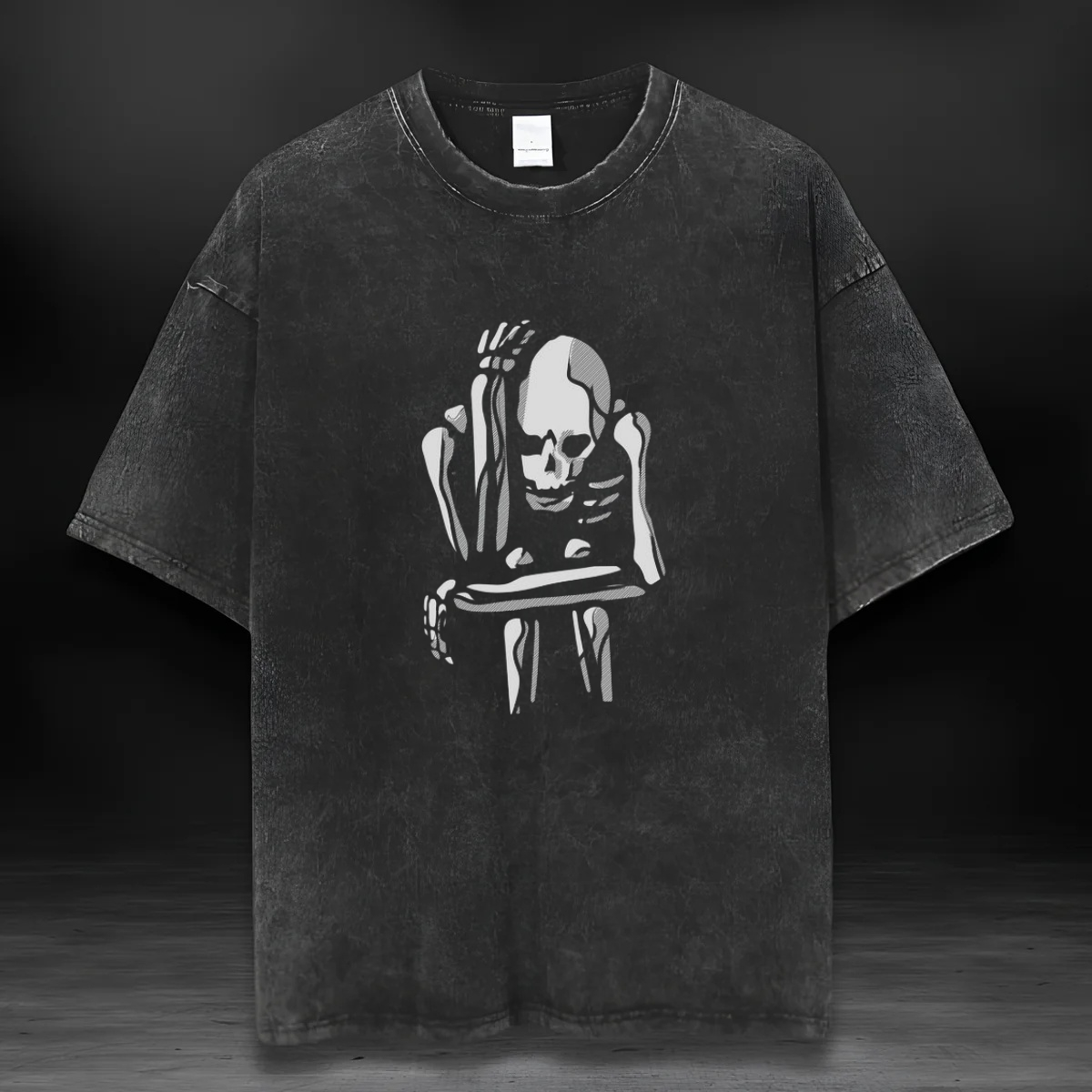 Skull Vintage Washed T-shirt-Sad