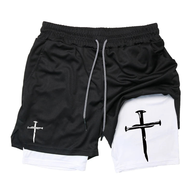 Men’s 2-in-1 Gym Shorts – Christian Workout Shorts w/ Phone Pocket & Towel Loop