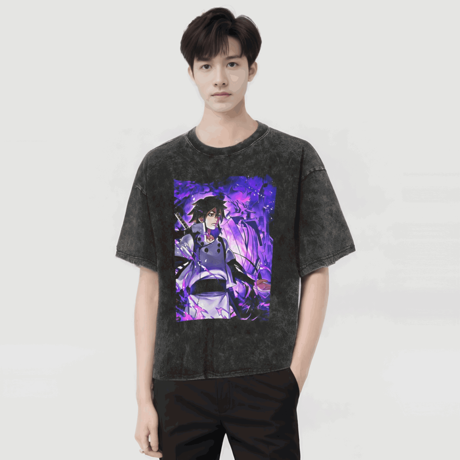 Sasuke Naruto T-shirt - Anime Streetwear Harajuku - Washed Vintage