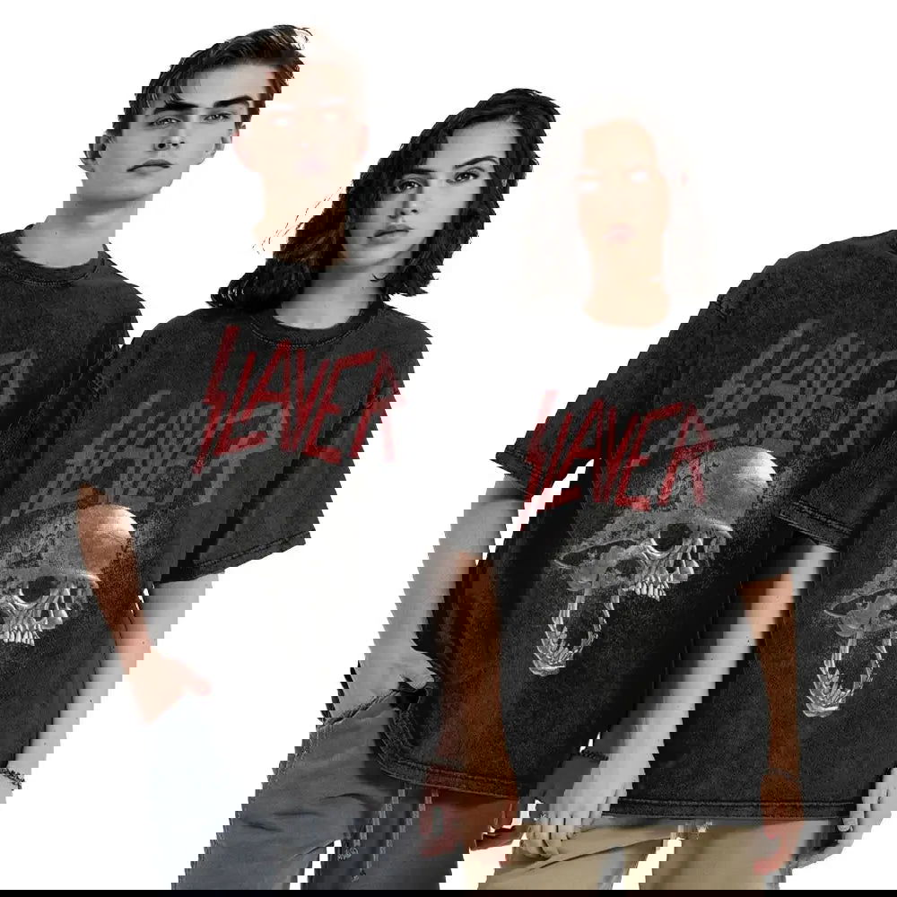 Slayer Skull Helmet Washed T-Shirt Streetwear