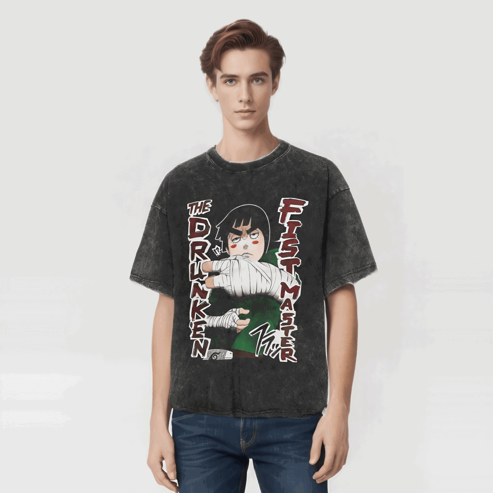 The Drunken Fist Master Naruto T-shirt - Anime Streetwear Harajuku - Washed Vintage