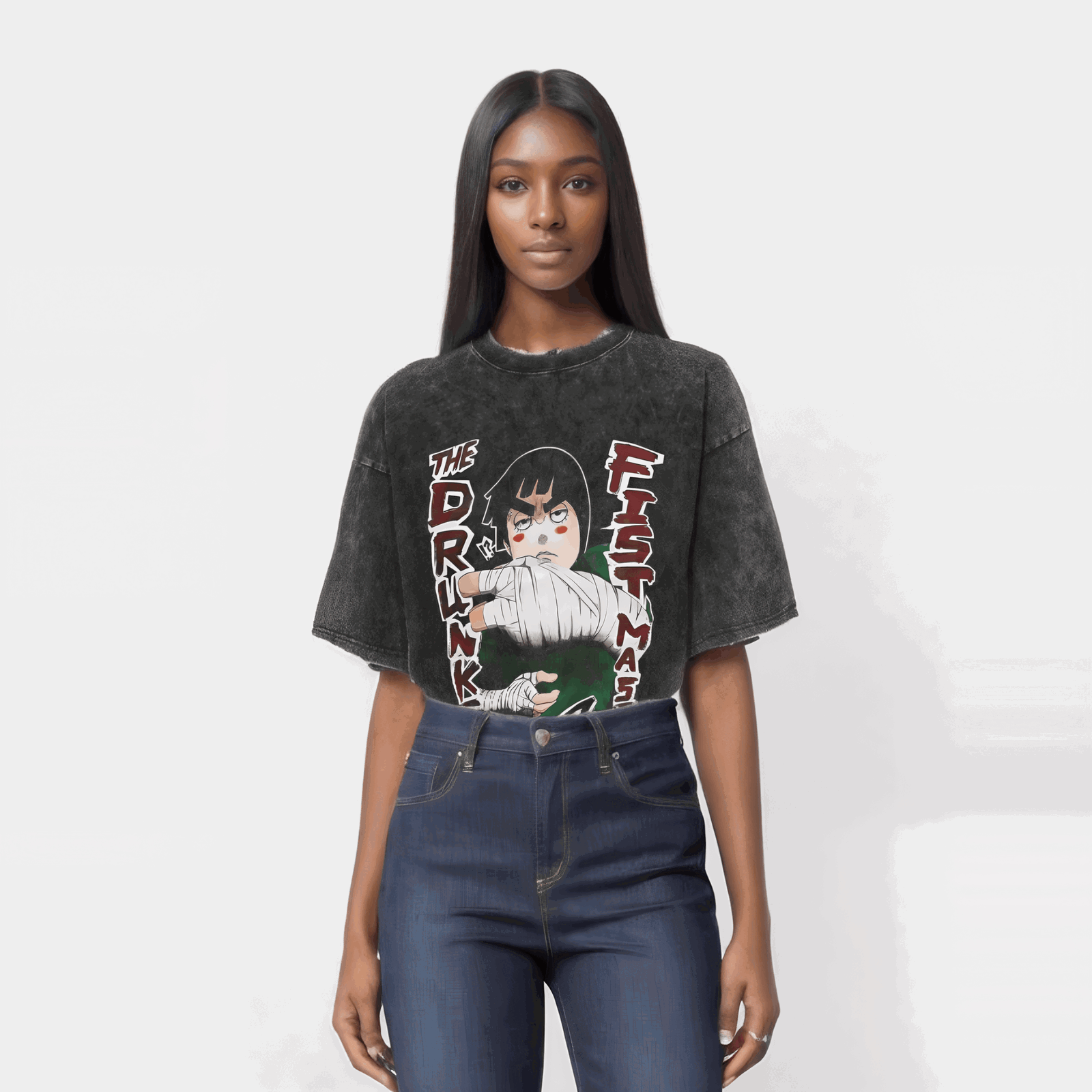 The Drunken Fist Master Naruto T-shirt - Anime Streetwear Harajuku - Washed Vintage
