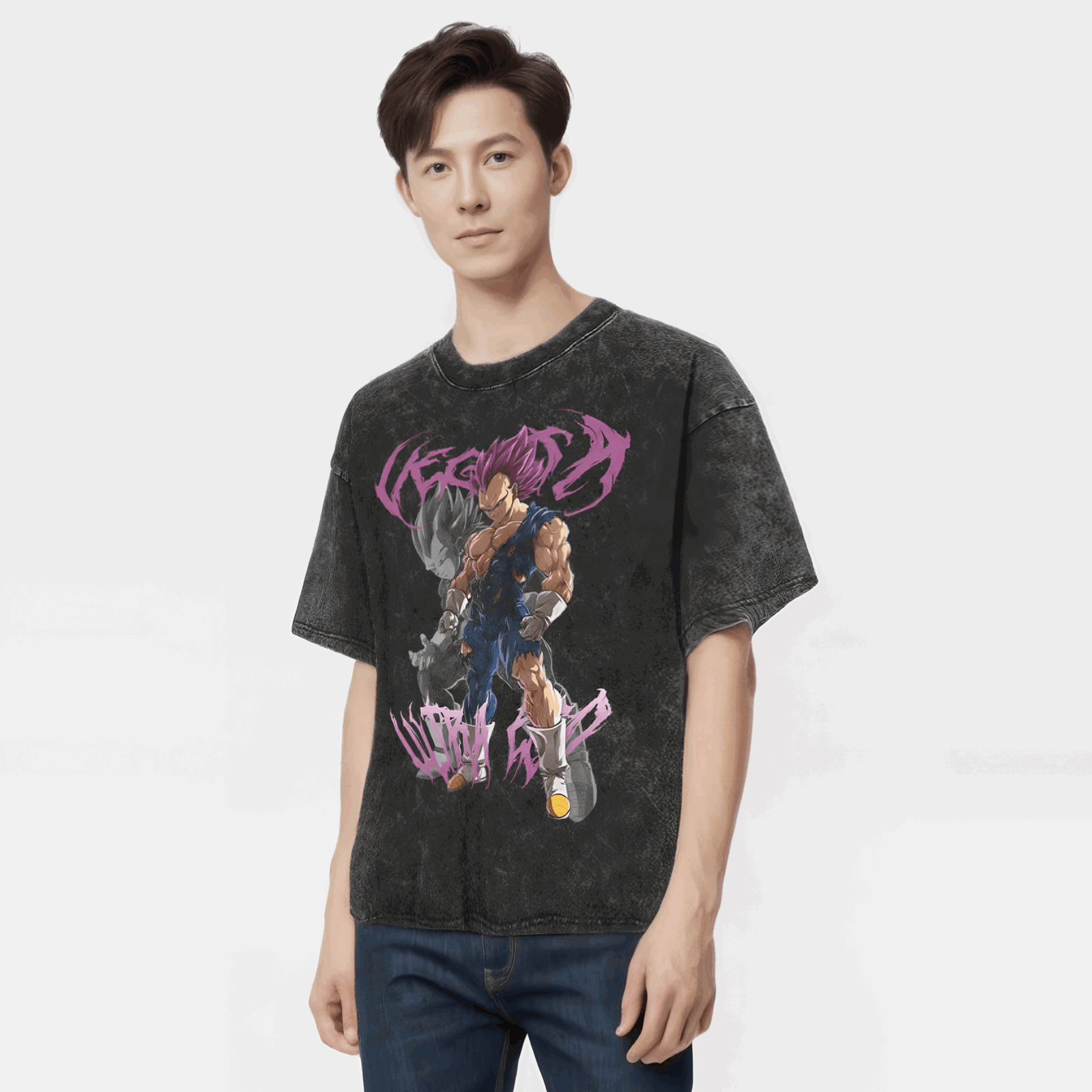 Vegeta Ultra Ego Dragon Ball Washed Vintage Oversize T-Shirt - Anime Streetwear