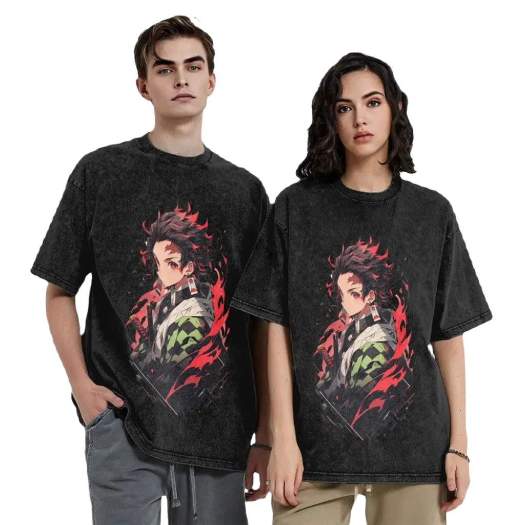 Anime Tee Washed Cotton Vintage - Demon Slayers