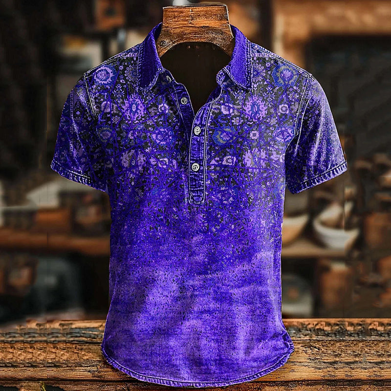 Men's Retro Ethnic Art Printed Casual Short Sleeve Polo Shirt