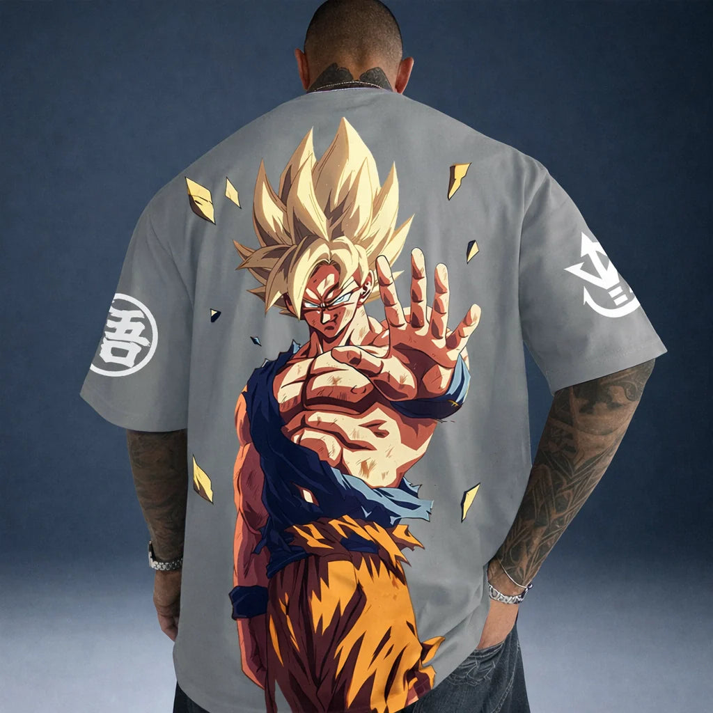 Oversized T-Shirt Oversized Streetwear Goku Super Saiyajin Gray