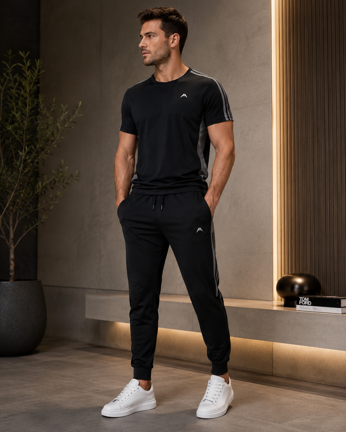 Men’s Performance Tracksuit Set – Short Sleeve T-Shirt & Cuffed Jogger Pants
