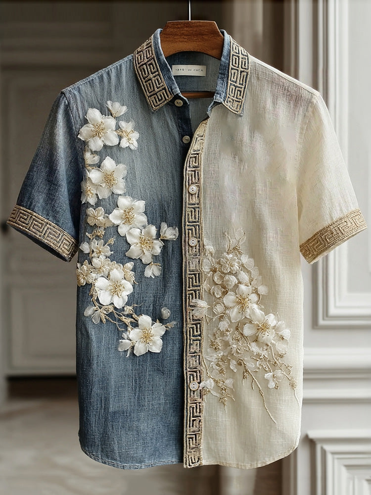 Men's Japanese Almond Blossom Art Linen Shirt