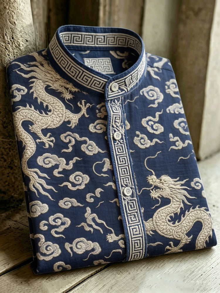 Retro Japanese Dragon Art Pattern Casual Shirt