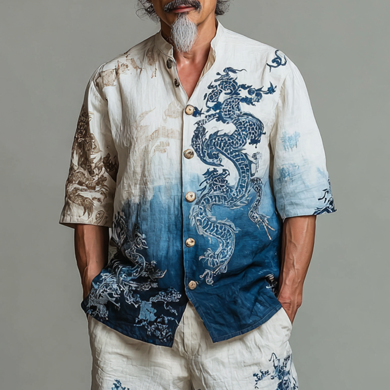 Men's Retro Dragon Gradient Two-piece Set