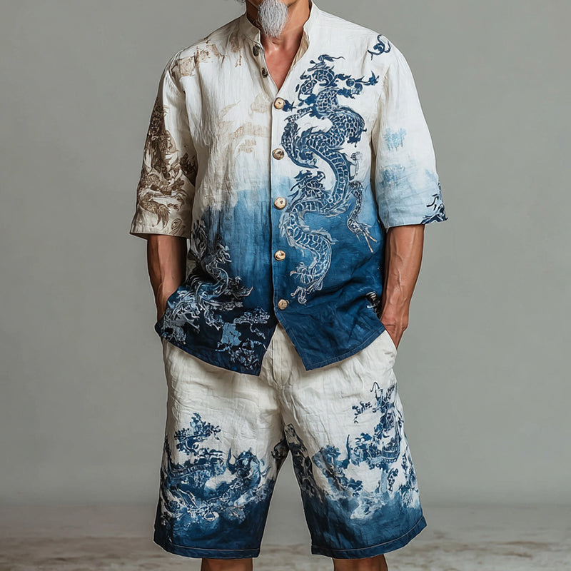 Men's Retro Dragon Gradient Two-piece Set