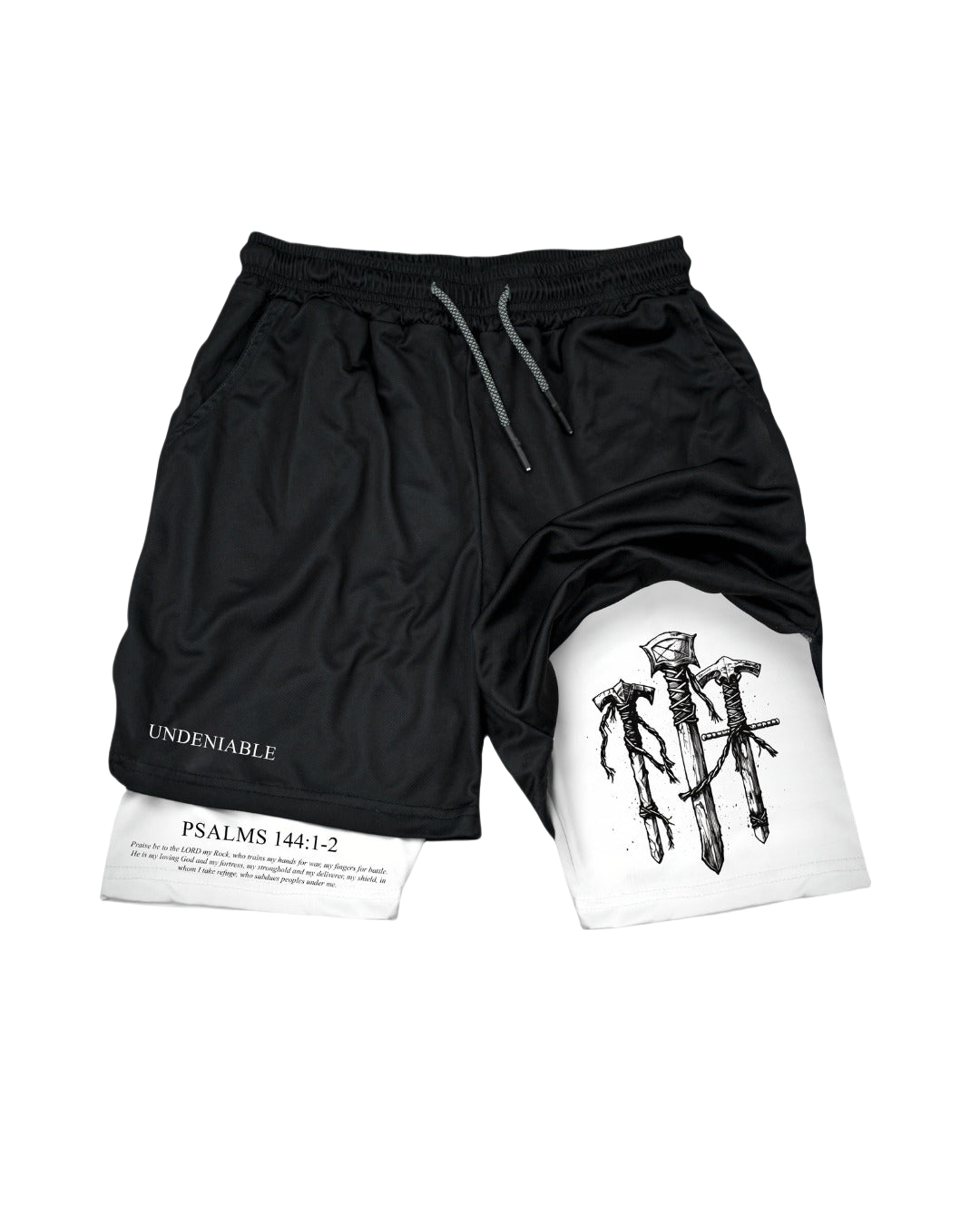 Psalm 144:1-2 Battle Sword Performance Shorts