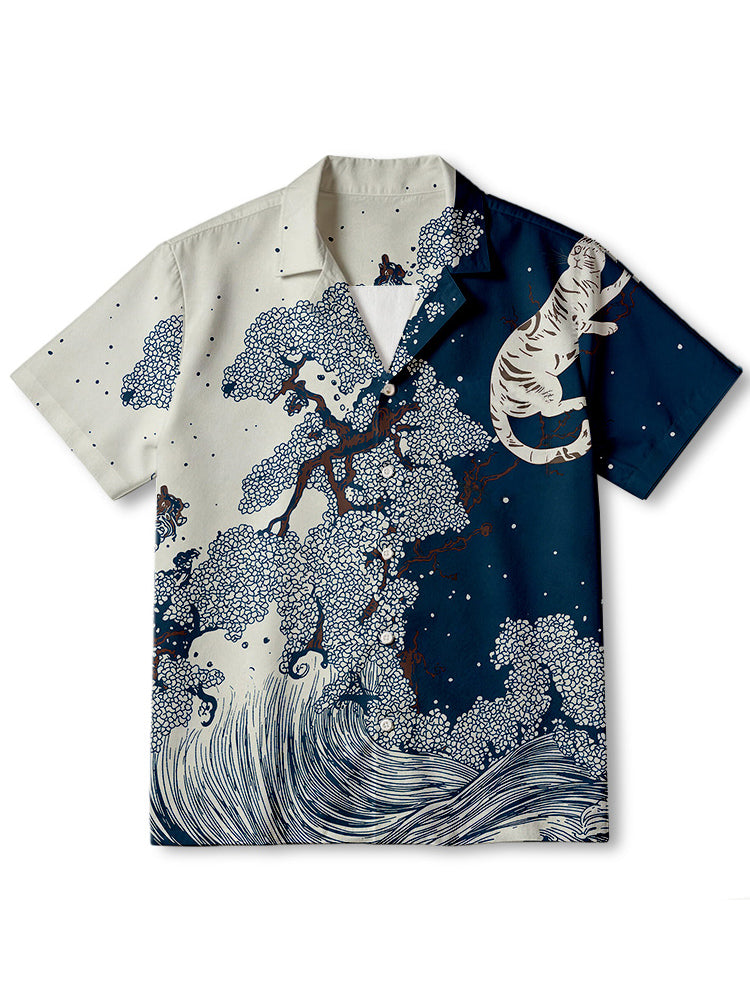 White Tiger Climbing A Tree Hawaiian Shirt