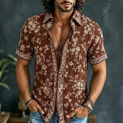 Vintage Japanese Embroidery Printed Art Pattern Button Shirt