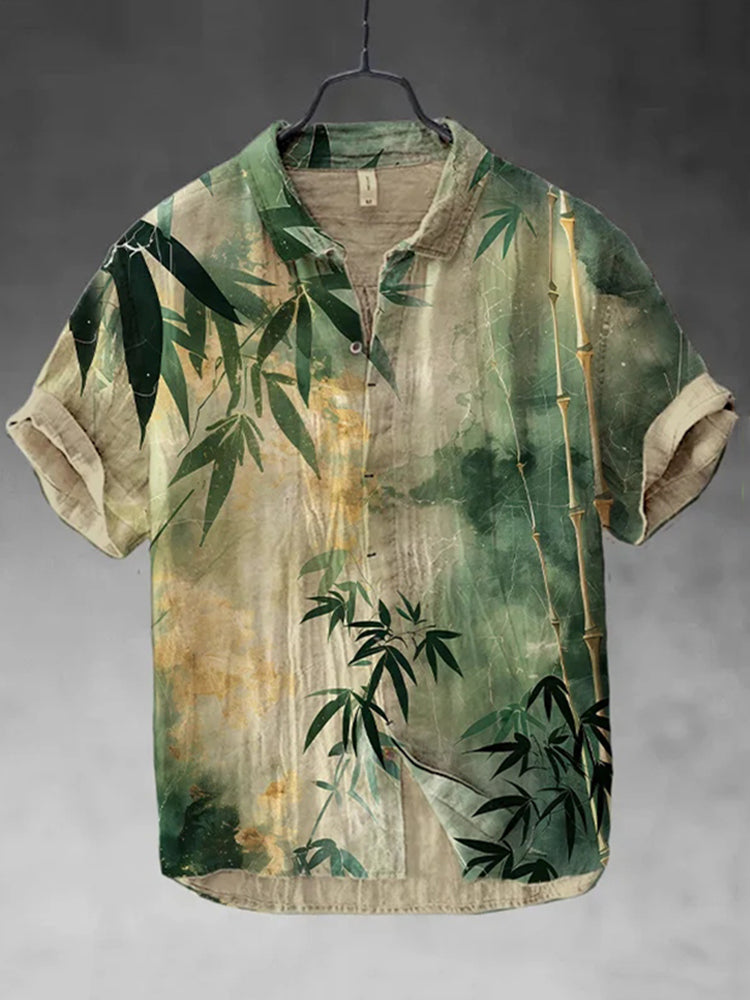 Men's Floral Bird Butterfly Art Print Short Sleeve Shirt