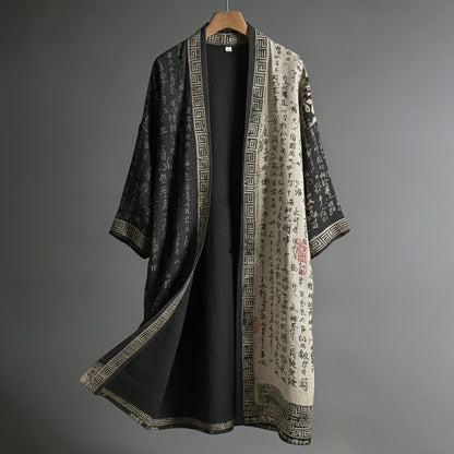 Men's Japanese Calligraphy And Painting Pattern Casual Linen Kimono