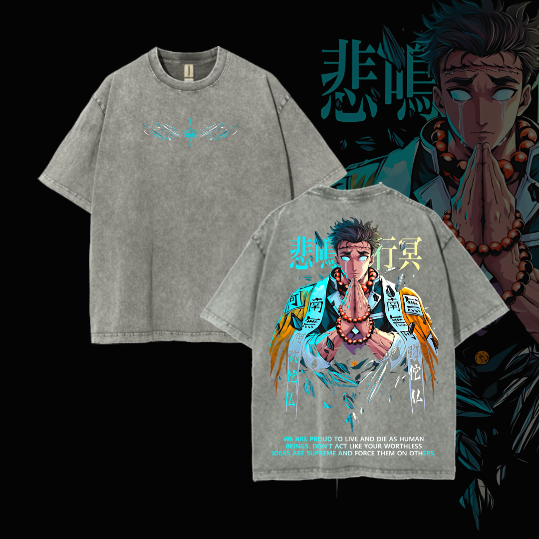 Hashira Demon Slayer Tee – Rengoku, Giyu, Tengen, Obanai, Gyomei, Mitsuri Vintage Washed Oversized T-Shirt