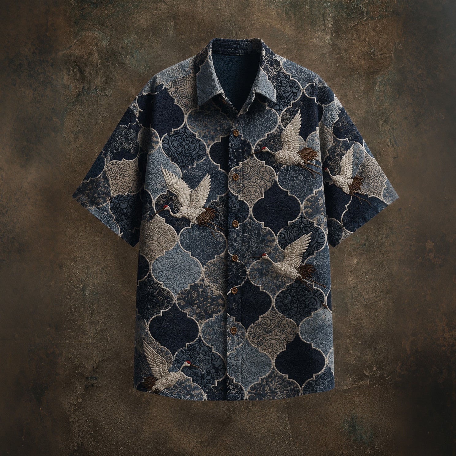 Men's Retro Ethnic Japanese Art Flying Crane Cotton Linen Shirt