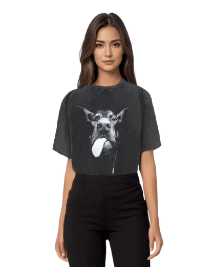Vintage Washed Cotton T-Shirt Dog Face