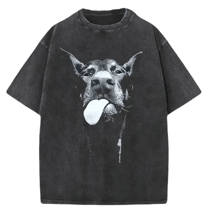 Vintage Washed Cotton T-Shirt Dog Face
