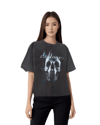 Vintage Washed Cotton T-Shirt Dog Face