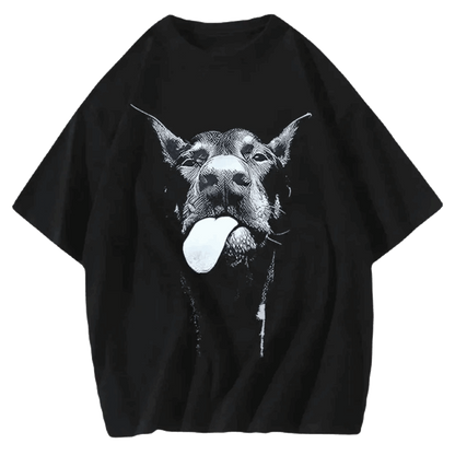 Vintage Washed Cotton T-Shirt Dog Face