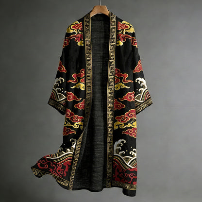 Men's Japanese Art Pattern Casual Linen Kimono