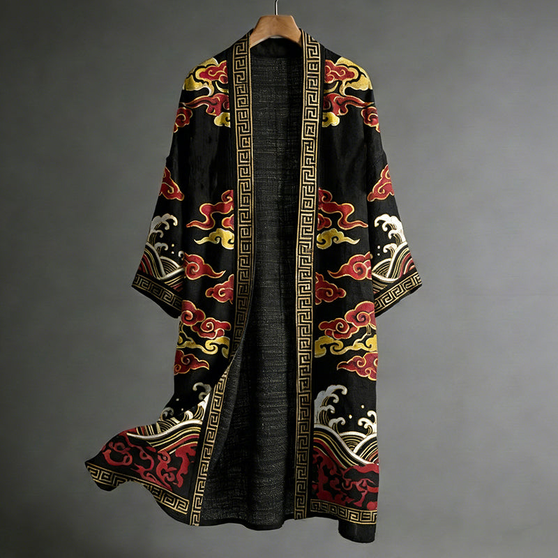 Men's Japanese Art Pattern Casual Linen Kimono