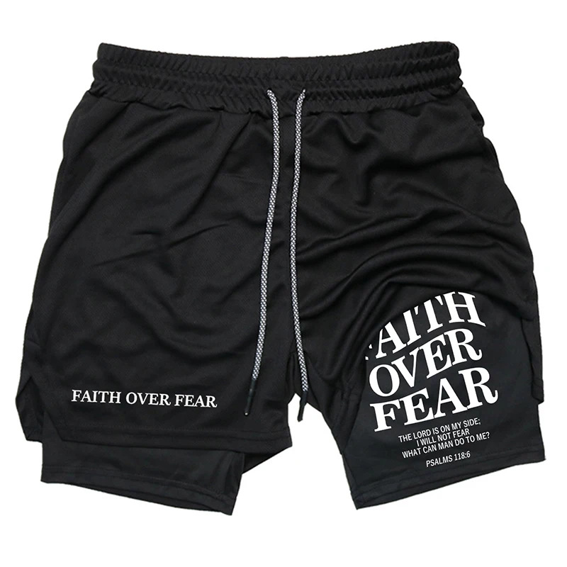 Men’s 2-in-1 Gym Shorts – Christian Workout Shorts w/ Phone Pocket & Towel Loop