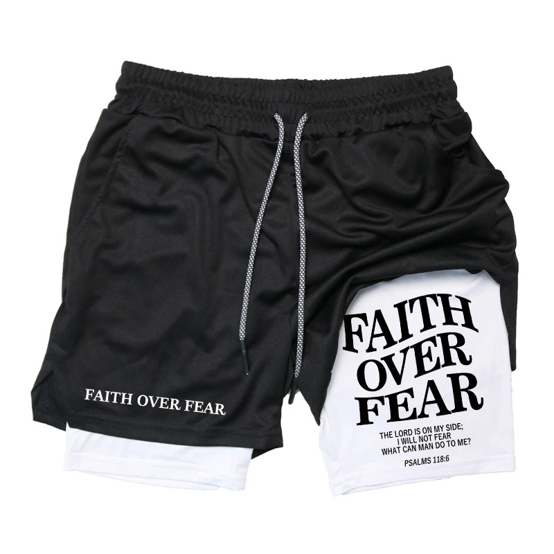 Men’s 2-in-1 Gym Shorts – Christian Workout Shorts w/ Phone Pocket & Towel Loop