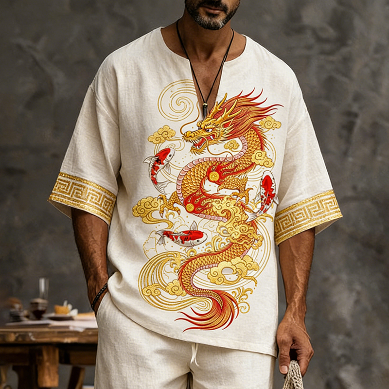 Men's Retro Dragon Design Suit