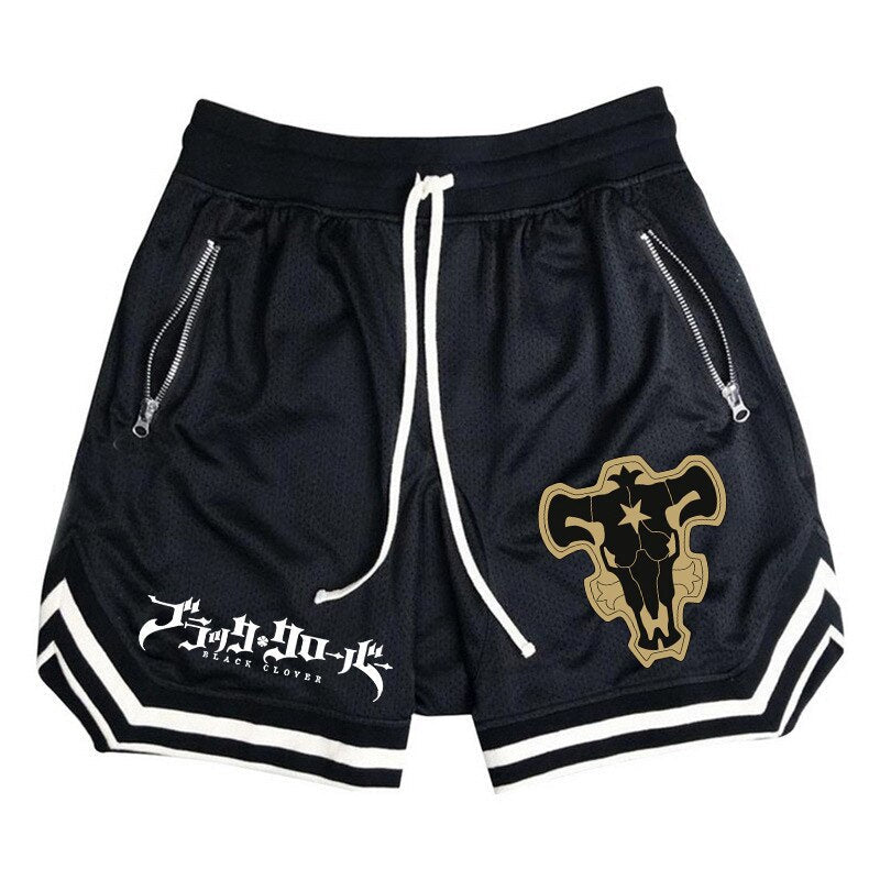 BLACK BULLS BLACK V-STRIPE MESH SHORTS