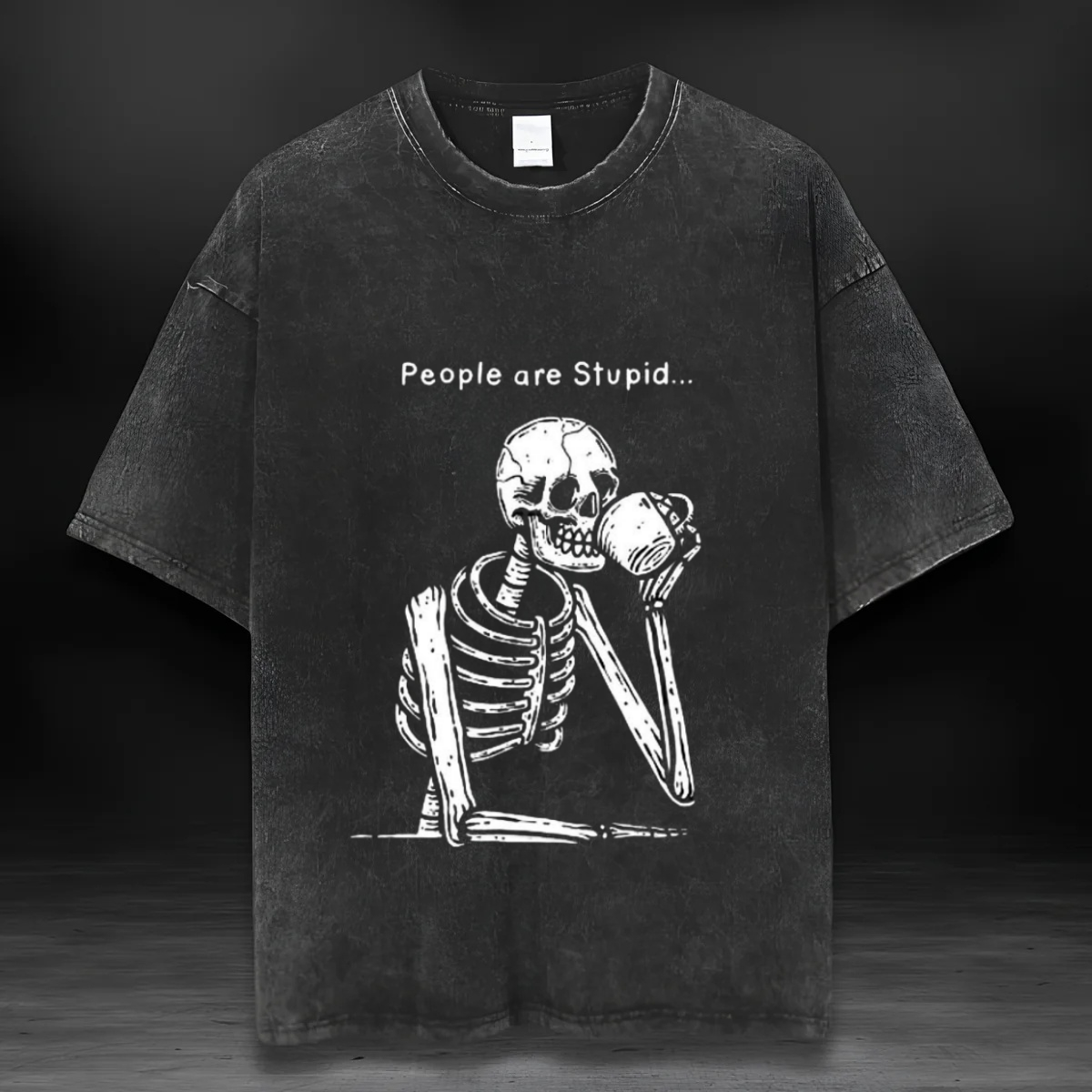 Skull Vintage Washed T-shirt-People are Stupid