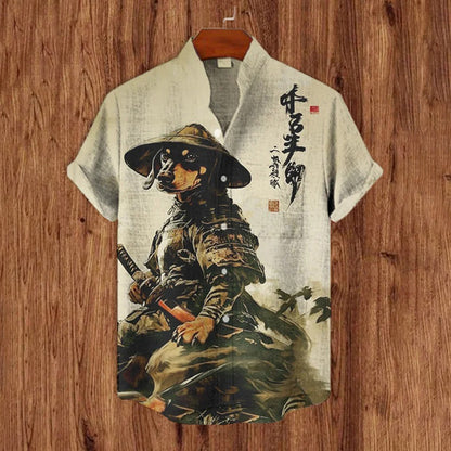 Men's Cool Dachshund Dog Samurai Print Short Sleeve Shirt