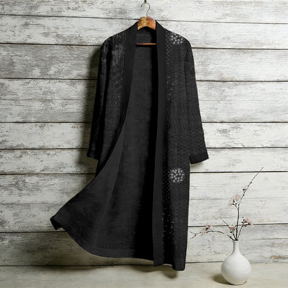 Vintage Japanese Sashiko Art Flowy Linen Long Kimono