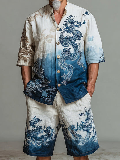 Men's Retro Dragon Gradient Two-piece Set