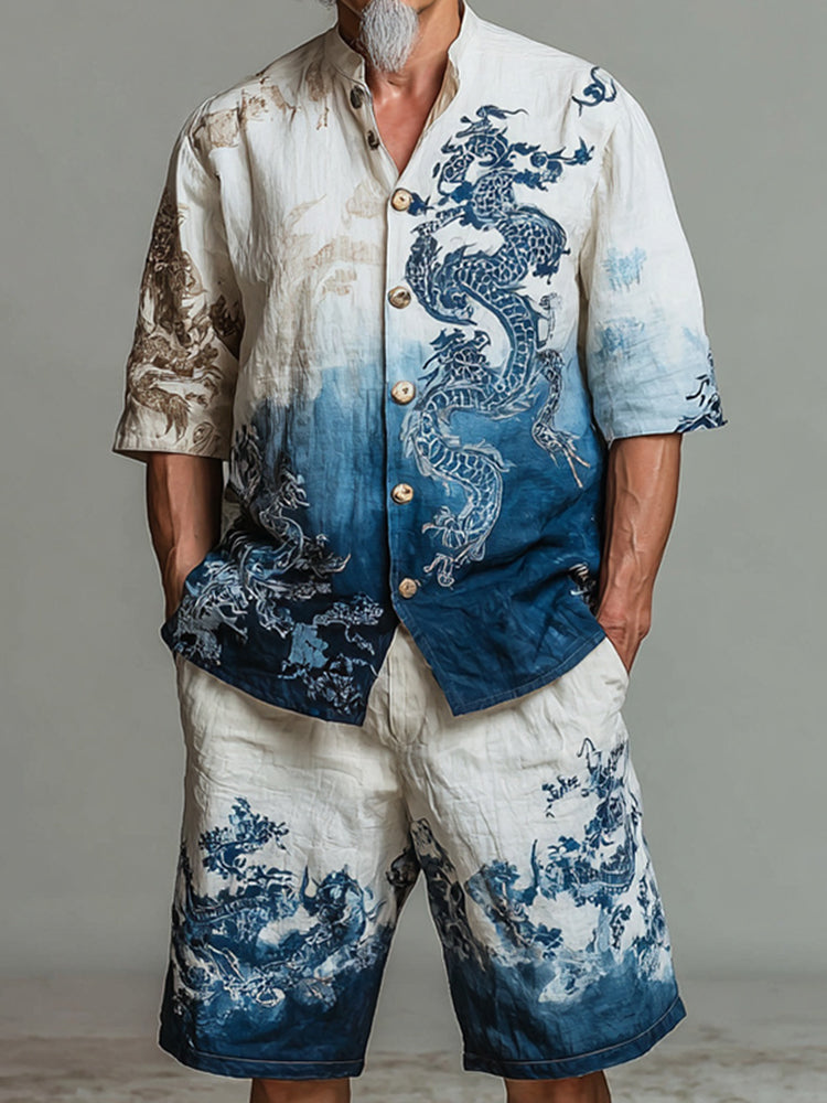 Men's Retro Dragon Gradient Two-piece Set