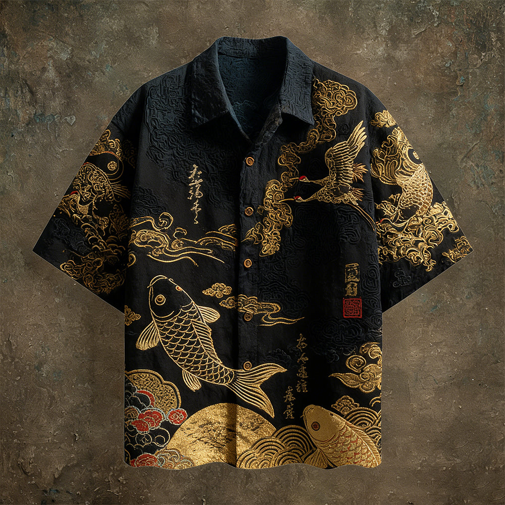 Japanese Koi Line Art Short Sleeve Shirt