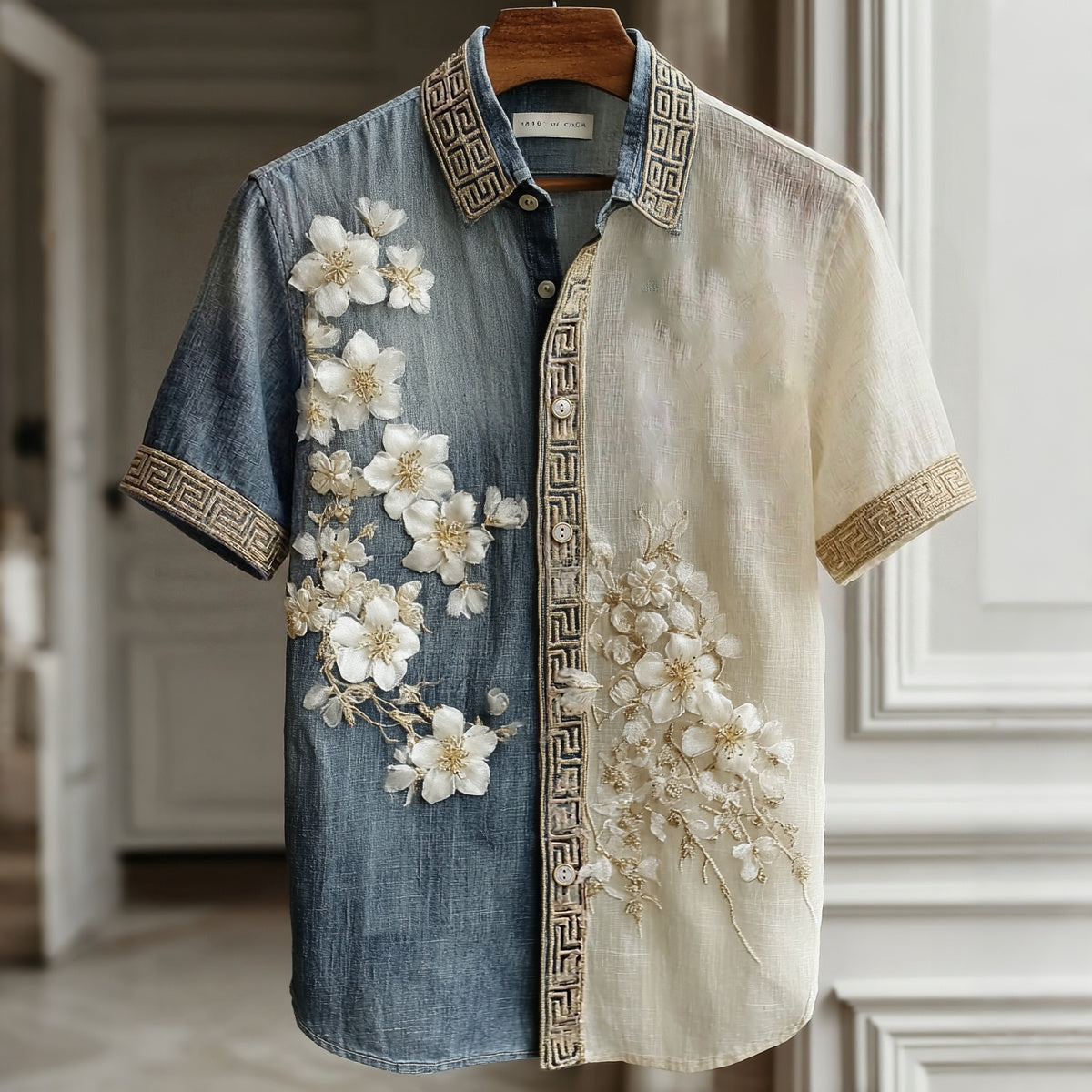Men's Japanese Almond Blossom Art Linen Shirt