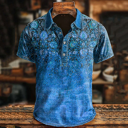 Men's Retro Ethnic Art Printed Casual Short Sleeve Polo Shirt