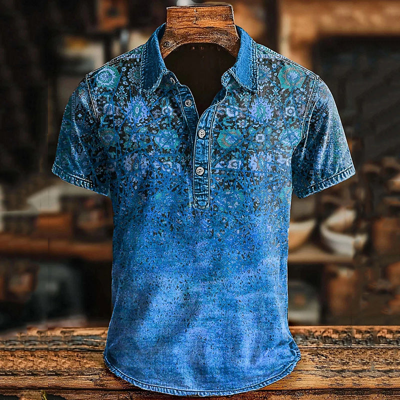Men's Retro Ethnic Art Printed Casual Short Sleeve Polo Shirt
