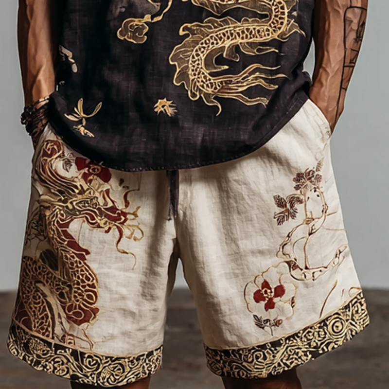 Men's Retro Dragon Design Loose Fit Suit