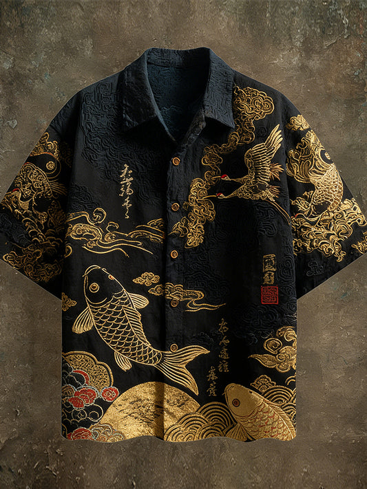Japanese Koi Line Art Short Sleeve Shirt