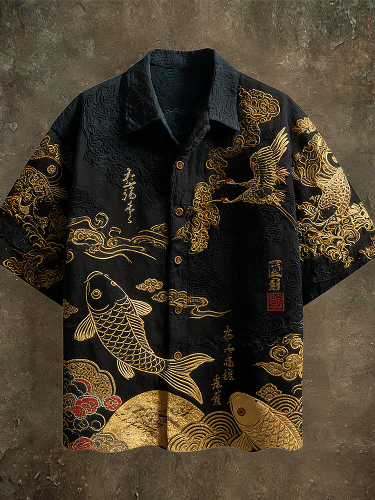Japanese Koi Line Art Short Sleeve Shirt