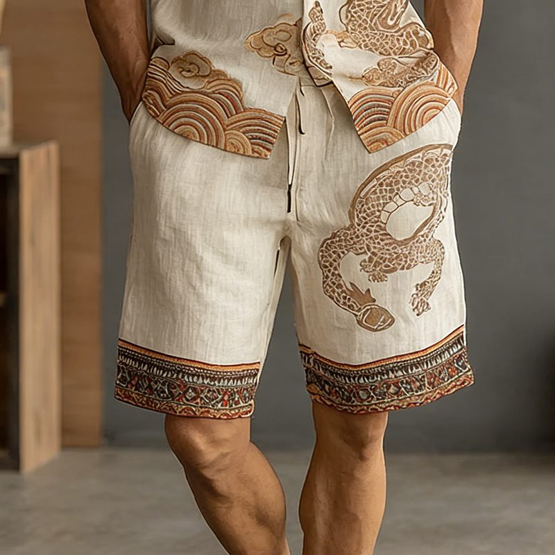 Men's Retro Dragon Casual Loose Two-piece Set